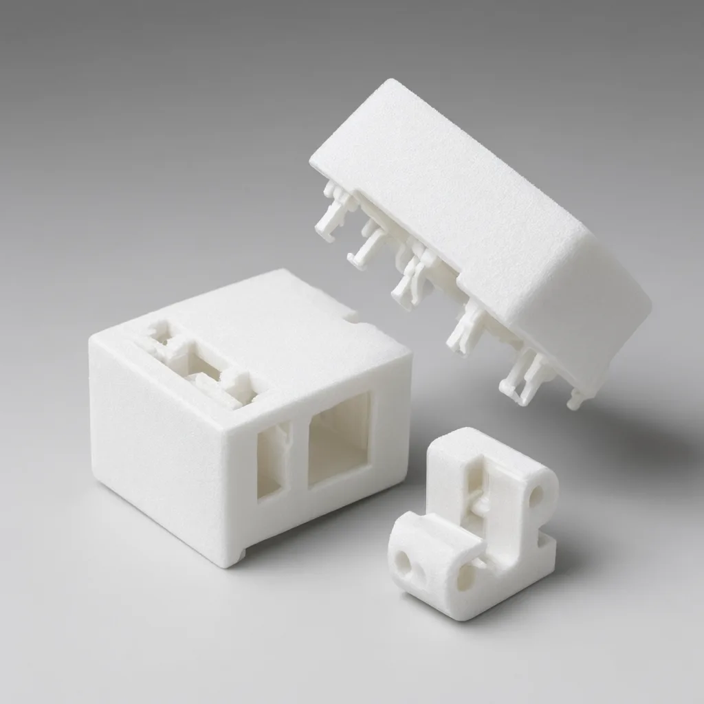 Matte white SLS nylon 3D printed functional parts